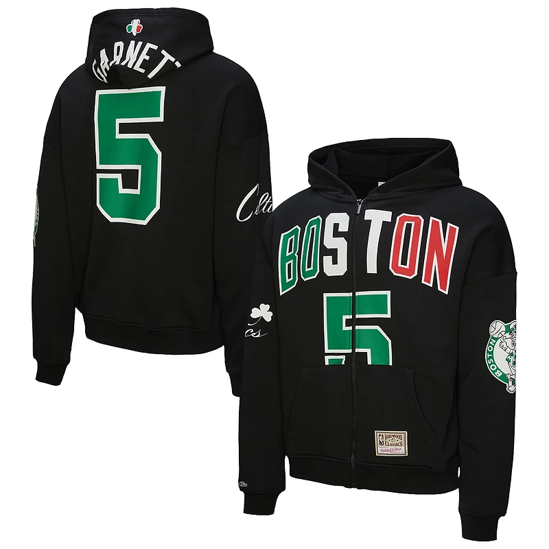 Unisex Mitchell & Ness Kevin Garnett Black Boston Celtics Hardwood Classics Maxxed Out Full-Zip Hoodie