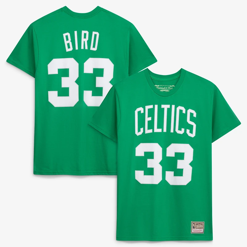 Unisex Mitchell & Ness Larry Bird Kelly Green Boston Celtics Hardwood Classics Name Number T-Shirt