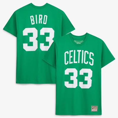 Unisex Mitchell & Ness Larry Bird Kelly Green Boston Celtics Hardwood Classics Name Number T-Shirt