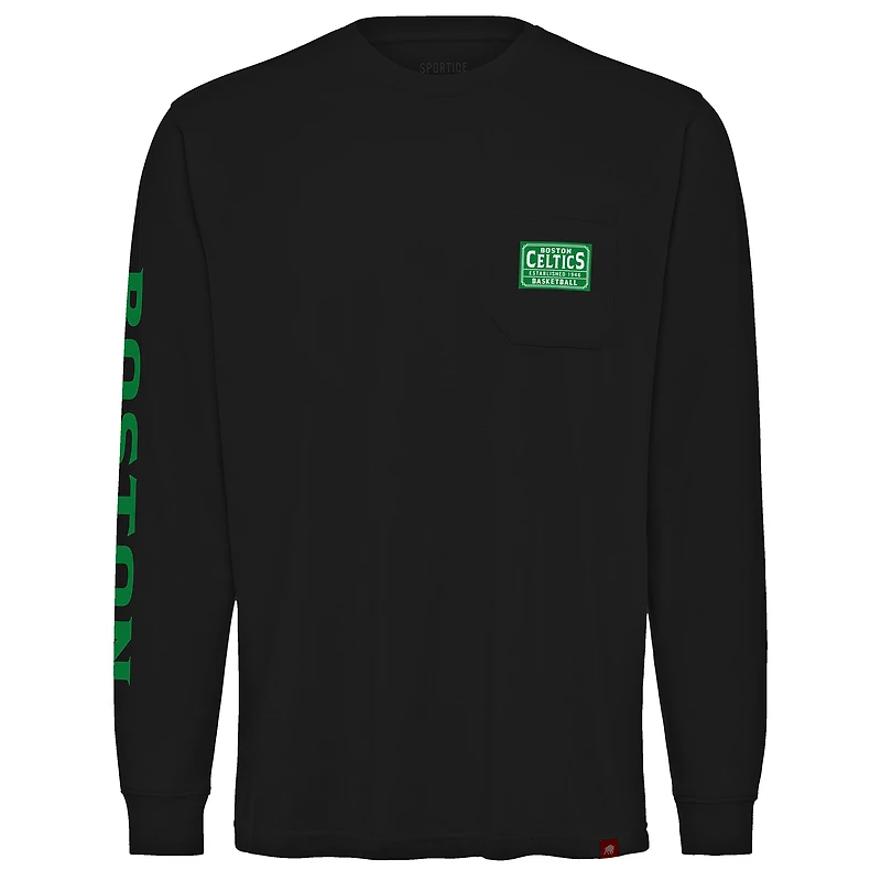 T-shirt unisexe Sportiqe à manches longues et poche épaisse Boston Celtics Wales noir