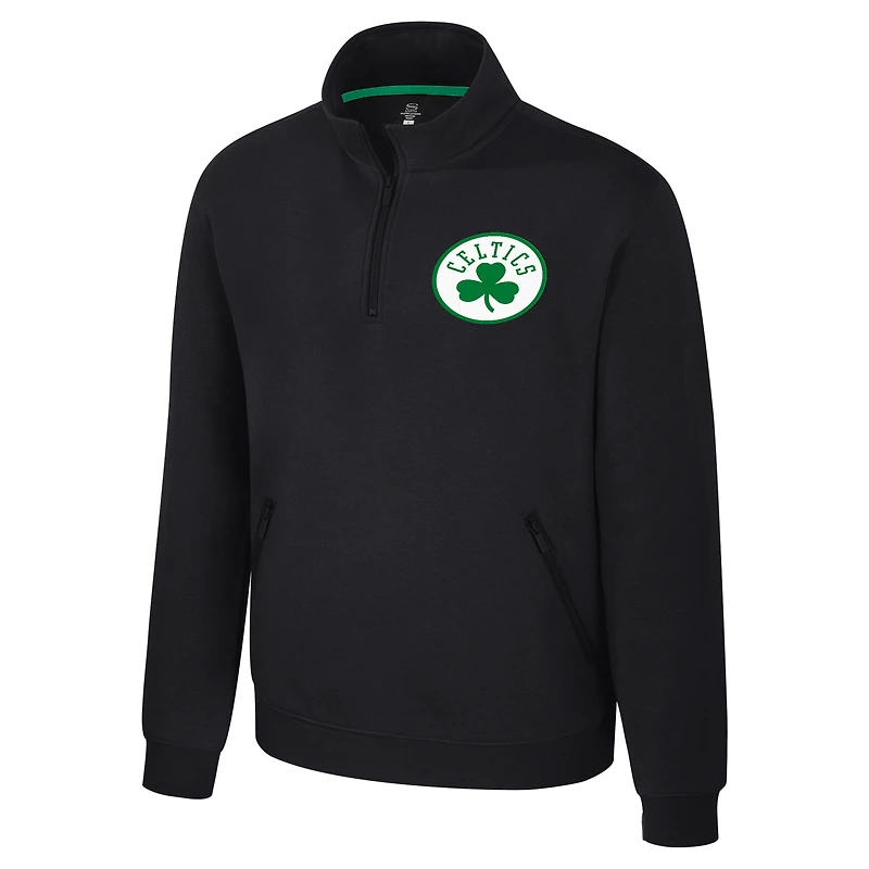 Unisex Stadium Essentials Black Boston Celtics Varsity Trainer Quarter-Zip Pullover