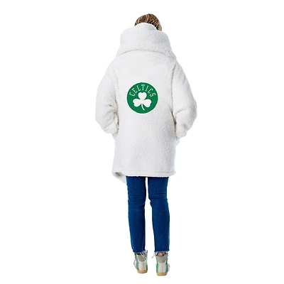 Unisex the Best Lounger World By Jill Martin Cream Boston Celtics Oversized Open-Front Hoodie Sweater