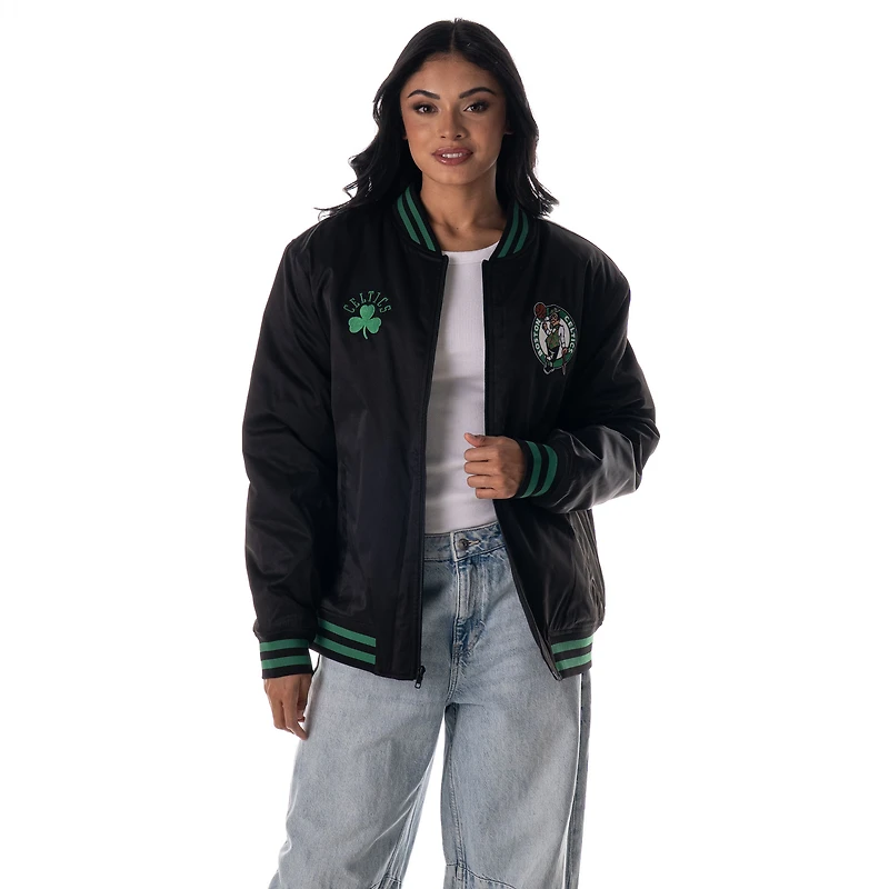 Unisex The Wild Collective  Black Boston Celtics Full-Snap Bomber Jacket
