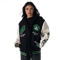 Veste universitaire unisexe en laine à capuche et boutons-pression noirs The Wild Collective Boston Celtics