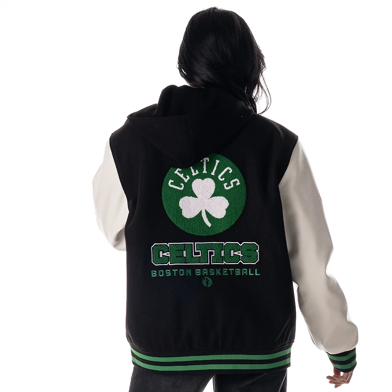Unisex The Wild Collective  Black Boston Celtics Full-Snap Hooded Wool Varsity Jacket