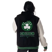 Unisex The Wild Collective  Black Boston Celtics Full-Snap Hooded Wool Varsity Jacket