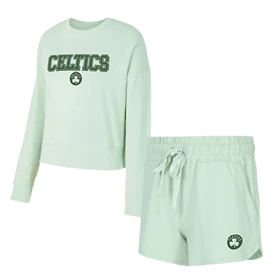 Ensemble haut à manches longues et short tri-blend Elevation vert clair Boston Celtics de Concepts Sport pour femme