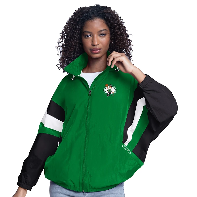 Women's G-III Sports by Carl Banks  Kelly Green/Black Boston Celtics Game News Oversized Full-Zip Hoodie Jacket