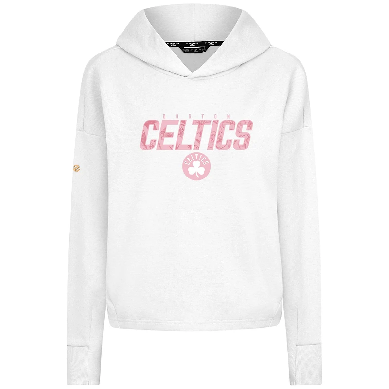 Sweat à capuche court trois mélanges floraux blanc pour femme Levelwear Boston Celtics la fête des mères