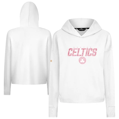 Women's Levelwear  White Boston Celtics Mother's Day Sweet Floral Cropped Tri-Blend Pullover Hoodie