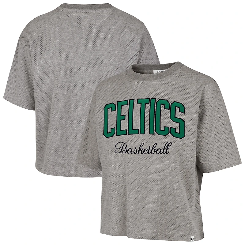 Women's '47 Gray Boston Celtics Pivot Drop Needle Cropped T-Shirt