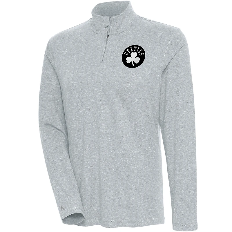 Pull-over confortable à fermeture éclair quart de tour Antigua Heather Grey Boston Celtics pour femme, couleur métallisée brossée