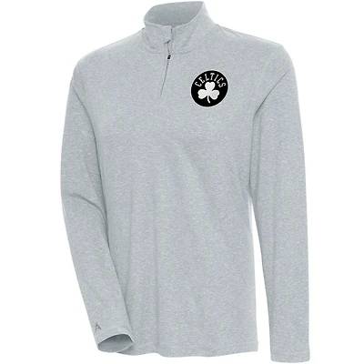 Pull-over confortable à fermeture éclair quart de tour Antigua Heather Grey Boston Celtics pour femme, couleur métallisée brossée