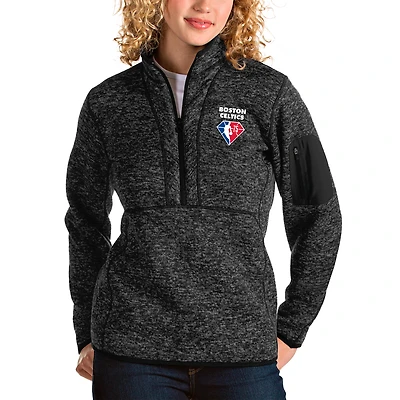 Veste à enfiler Fortune quart de zip pour femme, couleur noir chiné, des Boston Celtics, NBA, 75e anniversaire