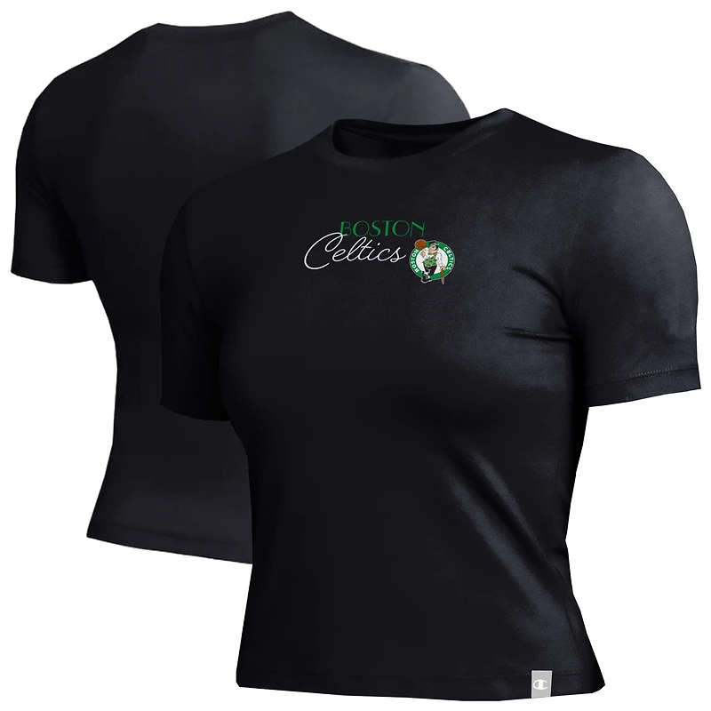 Women's Champion Black Boston Celtics Soft Touch Fitted Cropped T-Shirt