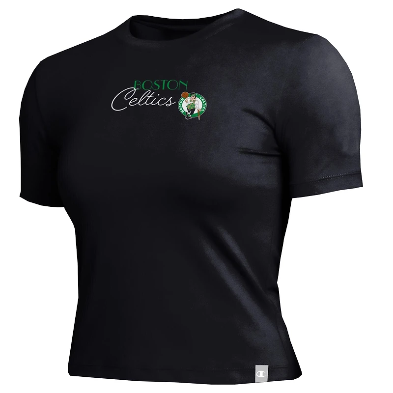 T-shirt court ajusté doux au toucher Champion pour femme, noir, Boston Celtics