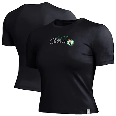 Women's Champion Black Boston Celtics Soft Touch Fitted Cropped T-Shirt