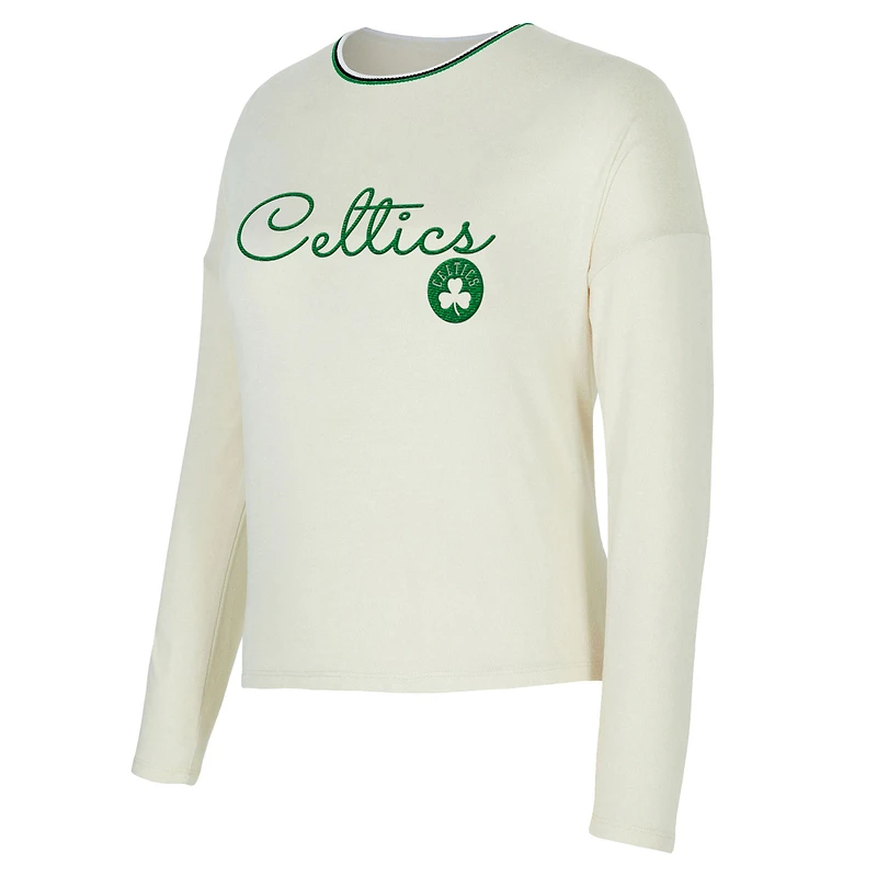 Ensemble t-shirt à manches longues et short en tricot kaki Hacci pour femme Concepts Sport Cream Boston Celtics