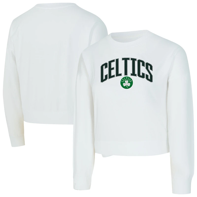 Women's Concepts Sport White Boston Celtics Laney Chenille Cropped Long Sleeve T-Shirt