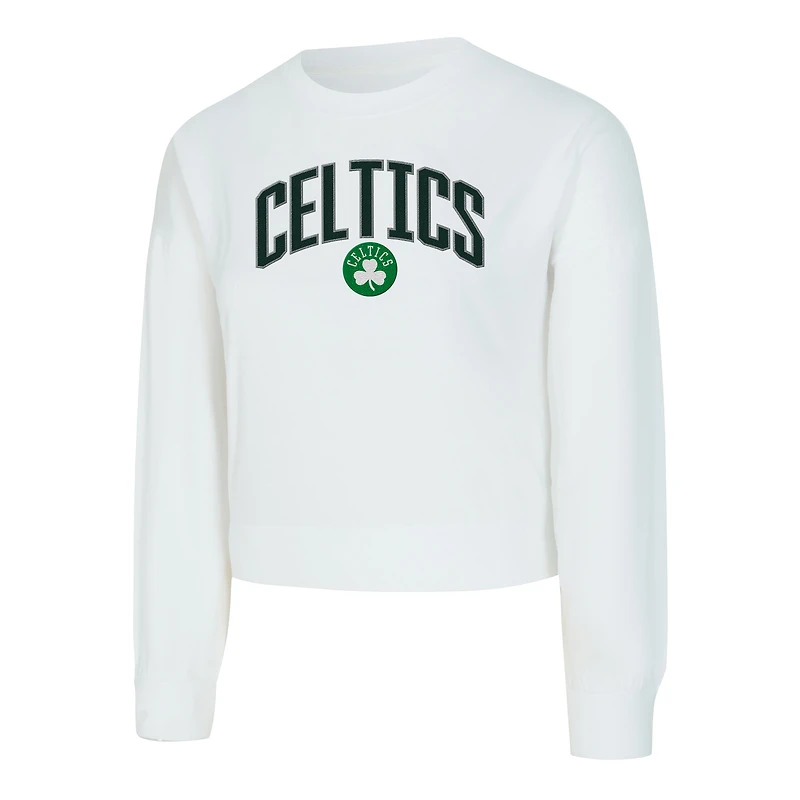 Women's Concepts Sport White Boston Celtics Laney Chenille Cropped Long Sleeve T-Shirt