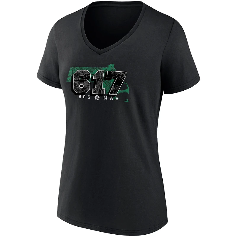 T-shirt noir à col en V Fanatics pour femmes Boston Celtics Hometown Collection 617