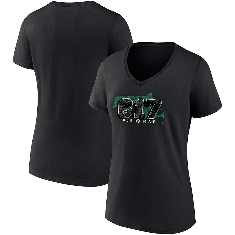 T-shirt noir à col en V Fanatics pour femmes Boston Celtics Hometown Collection 617