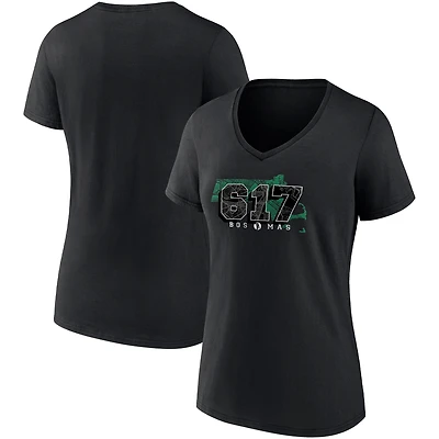 T-shirt noir à col en V Fanatics pour femmes Boston Celtics Hometown Collection 617
