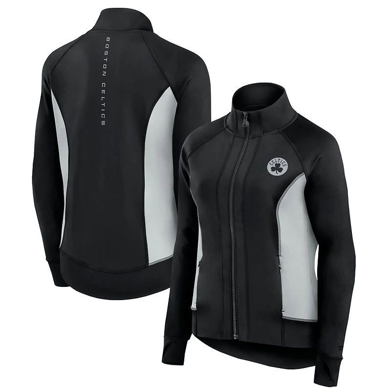 Veste de survêtement sport ajustée et entièrement zippée Fanatics pour femmes, noire, Boston Celtics Studio
