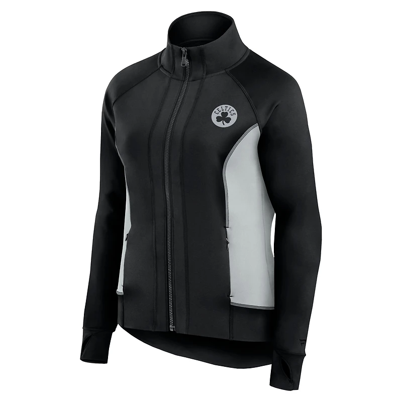 Veste de survêtement sport ajustée et entièrement zippée Fanatics pour femmes, noire, Boston Celtics Studio