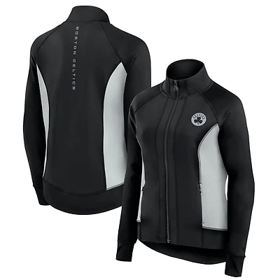 Veste de survêtement sport ajustée et entièrement zippée Fanatics pour femmes, noire, Boston Celtics Studio