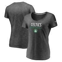 T-shirt à col en V double fondu et teinture spatiale Fanatics Charcoal Boston Celtics pour femmes