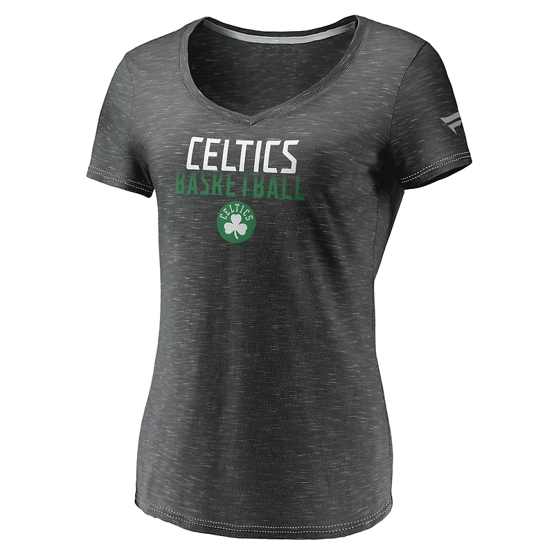 Women's Fanatics Charcoal Boston Celtics Double-Fade Space-Dye V-Neck T-Shirt