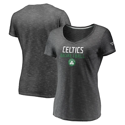 Women's Fanatics Charcoal Boston Celtics Double-Fade Space-Dye V-Neck T-Shirt