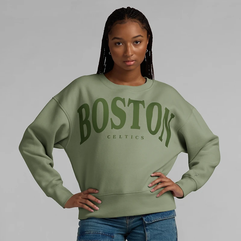 Women's Fanatics Olive Boston Celtics Elements Flow Pullover Sweatshirt