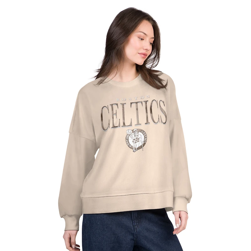 Women's G-III 4Her by Carl Banks Natural Boston Celtics Oversized Vet II Sweatshirt