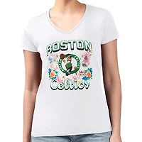 Women's G-III 4Her by Carl Banks White Boston Celtics Super-Slim Fit Lightweight Flowers Team Logo Graphic V-Neck T-Shirt
