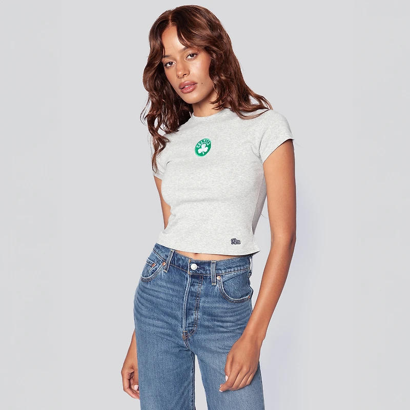 Women's Hype and Vice  Gray Boston Celtics Small Logo Cropped Baby T-Shirt