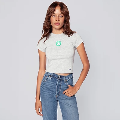 Women's Hype and Vice Gray Boston Celtics Small Logo Cropped Baby T-Shirt