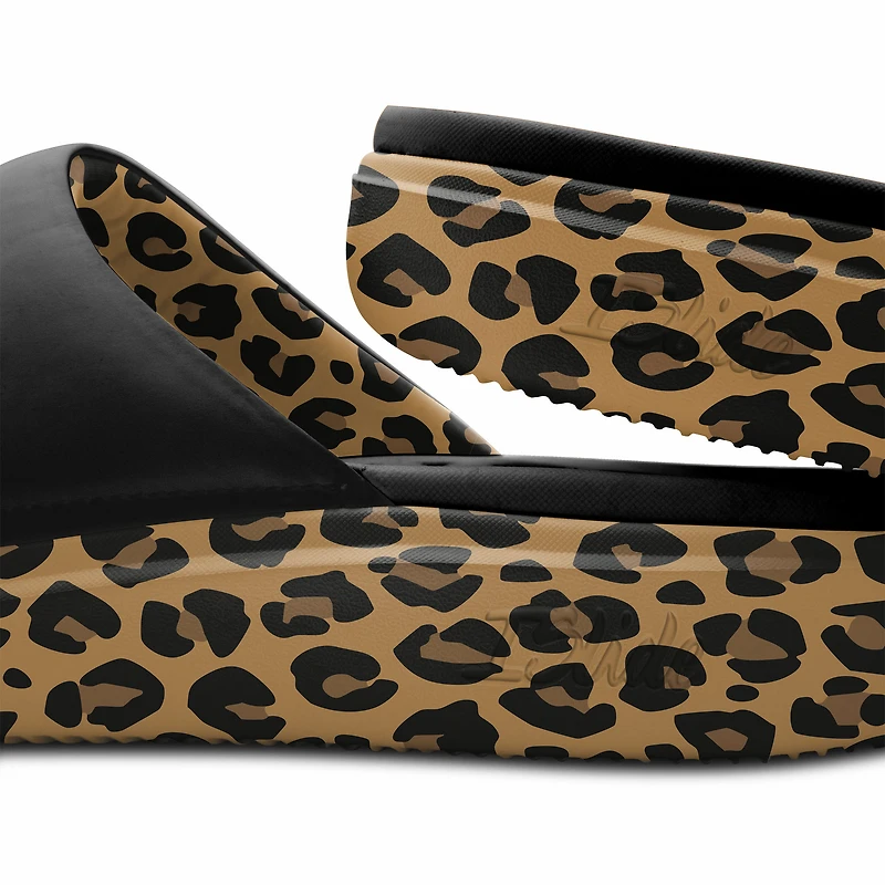 Women's ISlide Black Boston Celtics Cheetah Dip Motive Slide Sandals