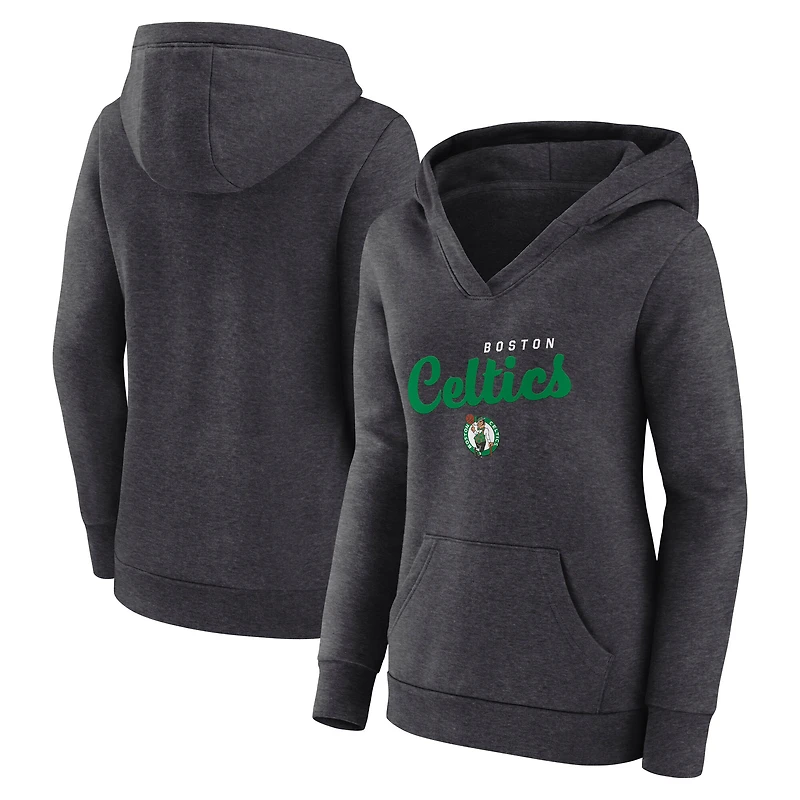 Women's Logo Athletic Heather Charcoal Boston Celtics Triumphant V-Neck Pullover Hoodie