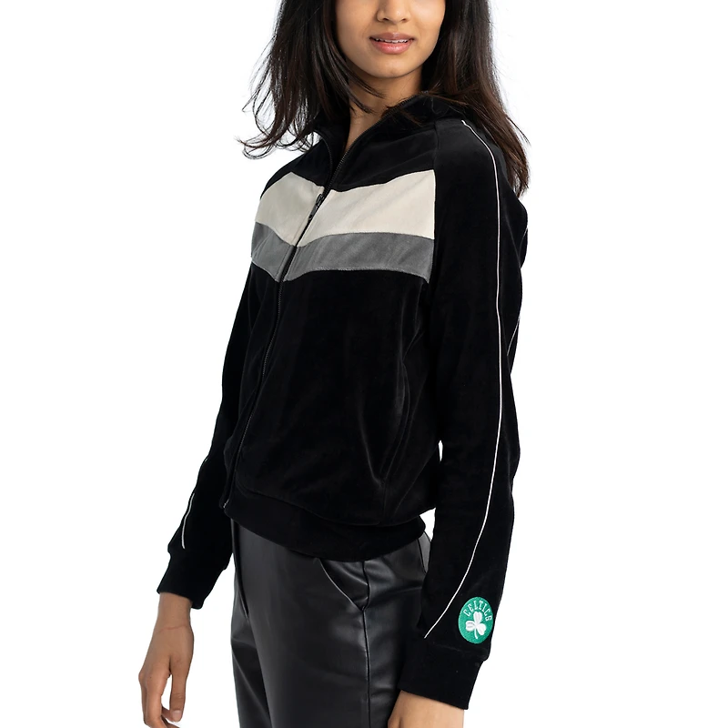 Women's Lusso Black Boston Celtics Nixie Chevron Color-Block Raglan Full-Zip Track Jacket