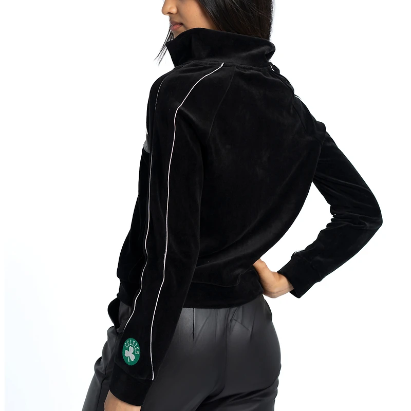 Veste de survêtement entièrement zippée Lusso Black Boston Celtics Nixie Chevron Color-Block Raglan pour femme