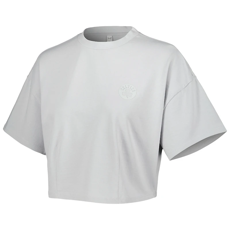 Women's Lusso Gray Boston Celtics Nola Faded Tonal Cropped T-Shirt
