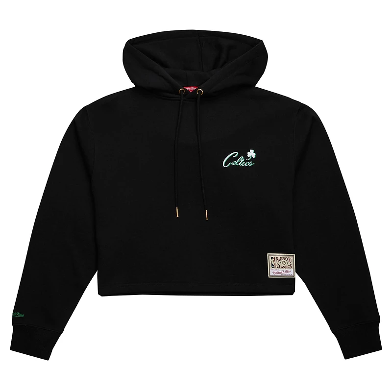 Sweat à capuche court noir Boston Celtics Hardwood Classics pour femme Mitchell & Ness