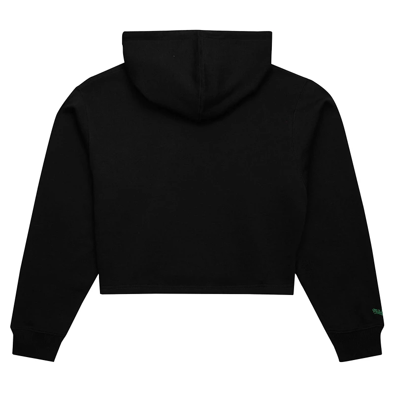 Sweat à capuche court noir Boston Celtics Hardwood Classics pour femme Mitchell & Ness