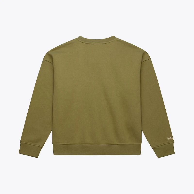 Women's Mitchell & Ness  Olive Boston Celtics Lightweight Script Sweatshirt