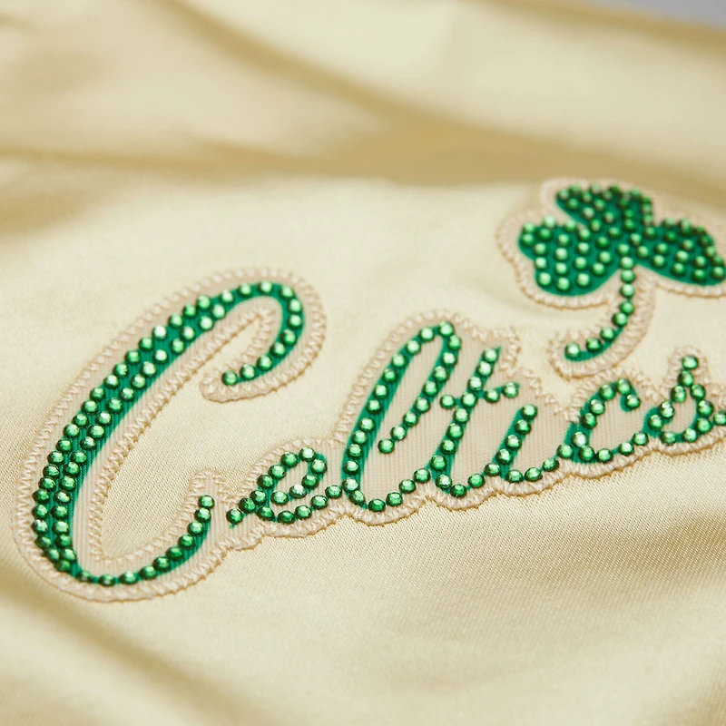 Veste courte en satin doré à boutons-pression Boston Celtics Mitchell & Ness x DANNIJO pour femme
