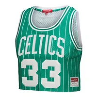 Women's Mitchell & Ness x DANNIJO Larry Bird Kelly Green Boston Celtics Fashion Cropped Basketball Jersey
