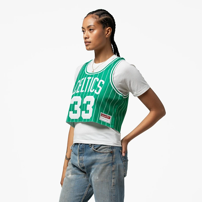 Women's Mitchell & Ness x DANNIJO Larry Bird Kelly Green Boston Celtics Fashion Cropped Basketball Jersey