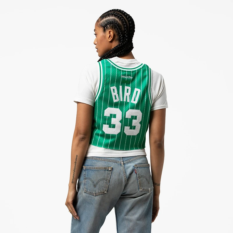 Women's Mitchell & Ness x DANNIJO Larry Bird Kelly Green Boston Celtics Fashion Cropped Basketball Jersey
